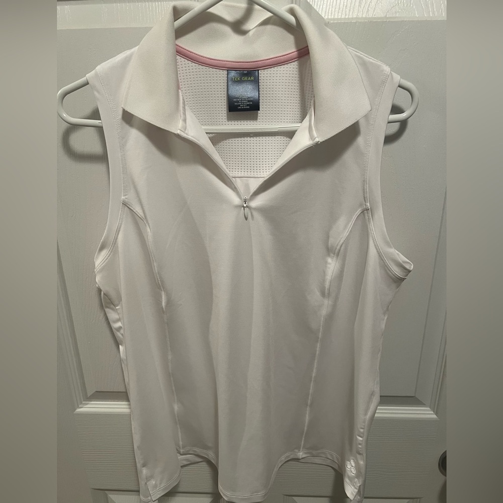 Tek Gear White Polo Collar Sleeveless Tank Golf Shirt